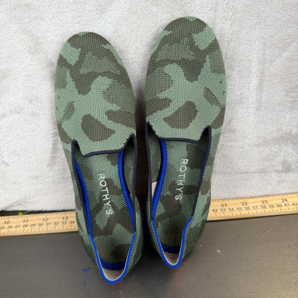 Rothys The Loafer Olive Camo Green Knit Slip On Flats Shoes Womens 7